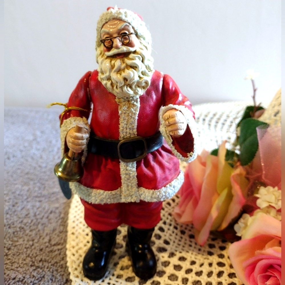 VTG Clothtique Possible Dreams Santa Claus Fabric Mache With Bell & Gifts 1993